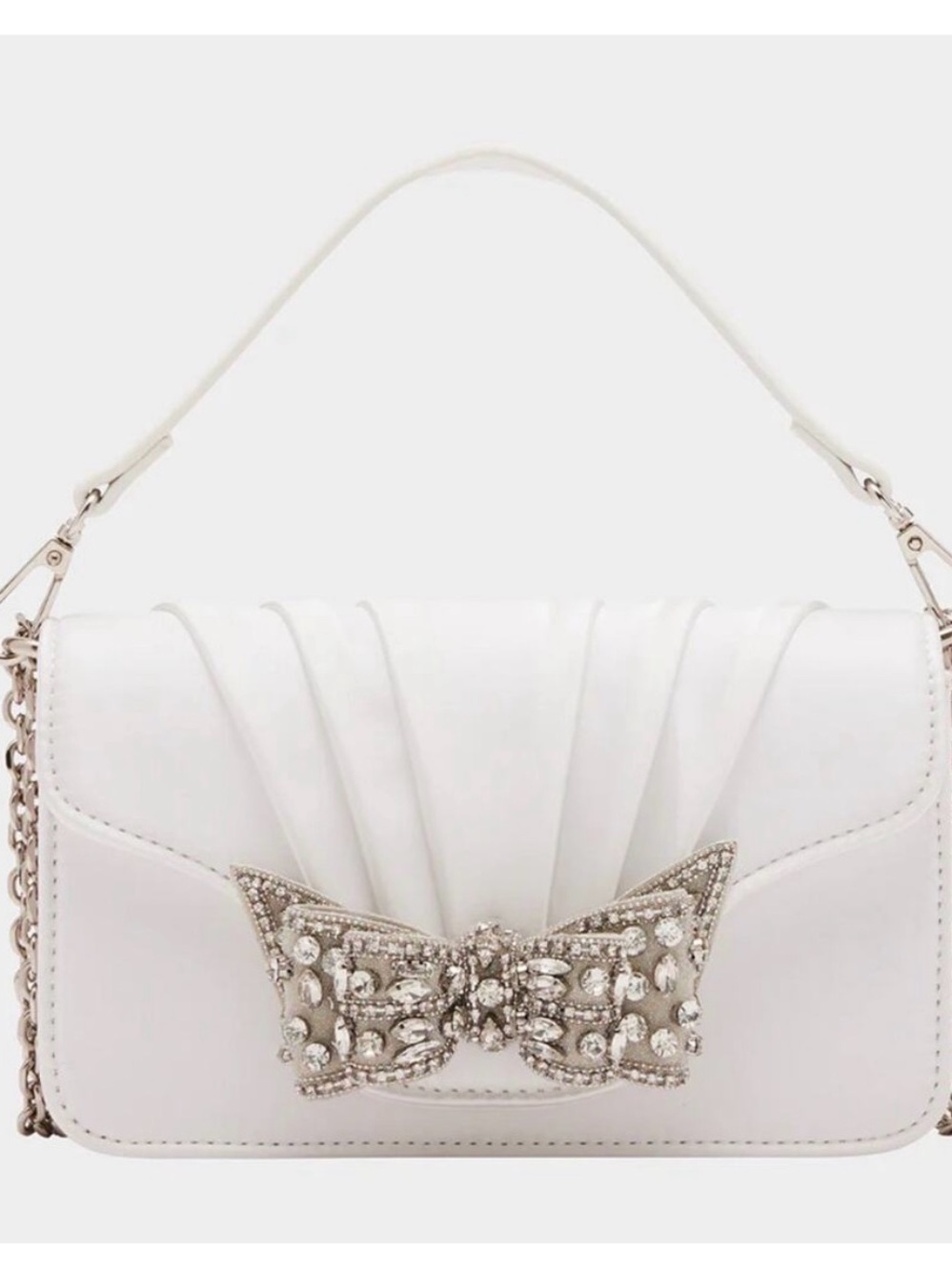 Betsey Johnson White Mini Shoulder Bag with Jeweled Bow
